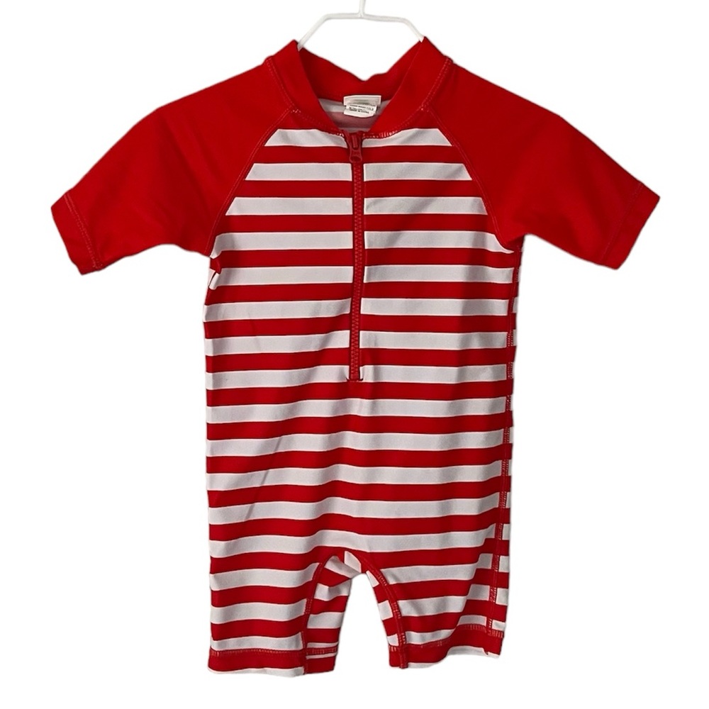 Rugged Butts Red & White Striped Swimsuit Romper Size 3-6 Months